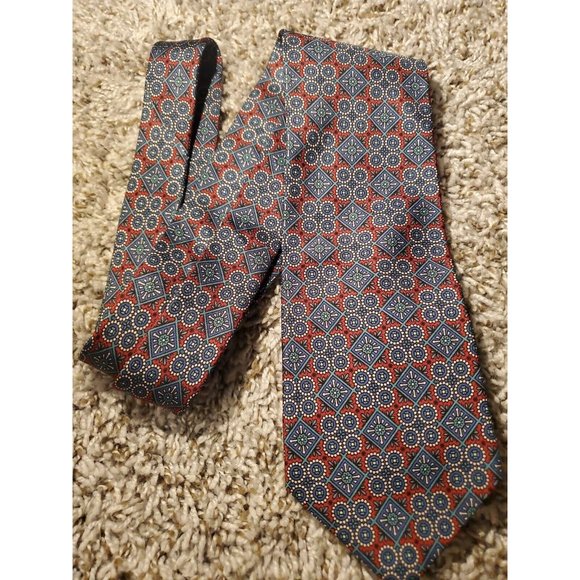 AUSTIN REED ENGLAND WOVEN PURE SILK MEN’S NECK TIE GEOMETRIC SQUARES JACQUARD - Picture 6 of 7